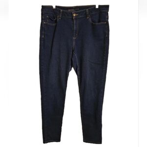 Michael Kors Izzy Skinny Jeans Size 14 Wide Blue Denim Stretch Pants Gold Logo